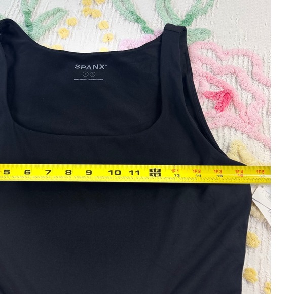 SPANX Black Jersey Bodice Square‎ Neck Midi Dress Comfort Fit Size L - Picture 5 of 13